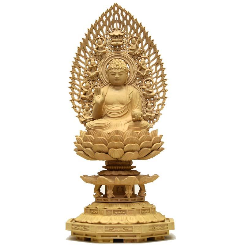 木彫り仏像 【薬師如来】 飛天光背八角台 柘植 坐2.0寸 : 海宇工芸館