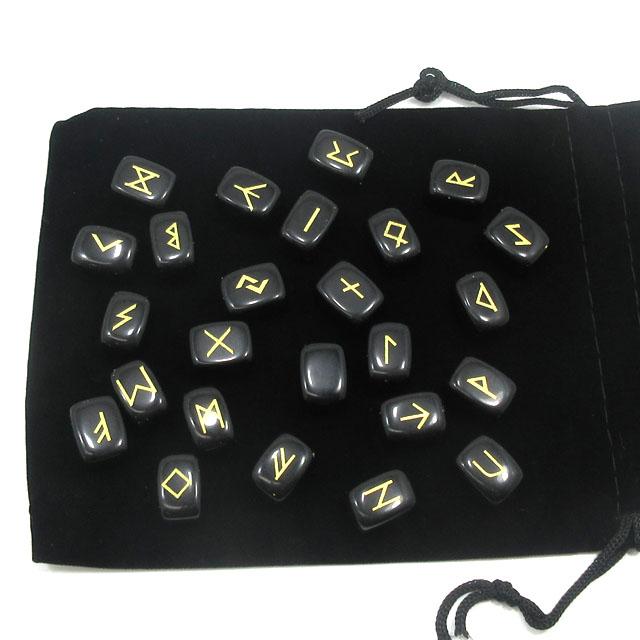 ルーンストーン オブシディアン 占いセット 黒曜石 天然石 専用ポーチ