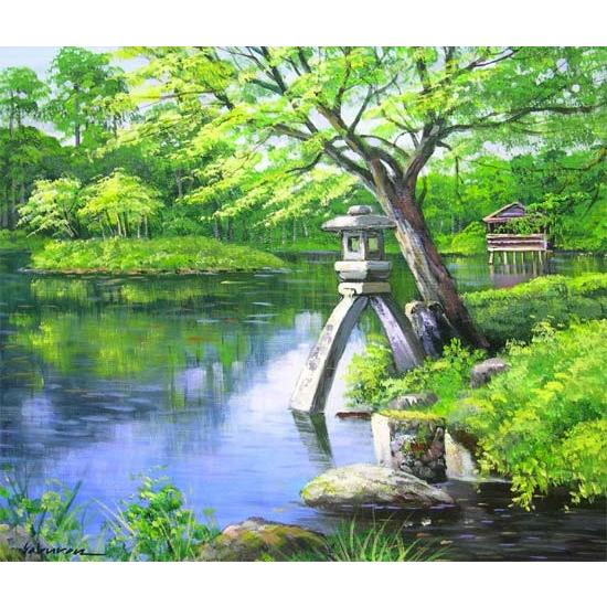 川合修二 白樺 油彩画 白樺と山の風景 油絵