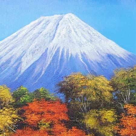 絵画 油絵 富士と滝と紅葉 F30号 （木村由記夫） 【肉筆】【油絵