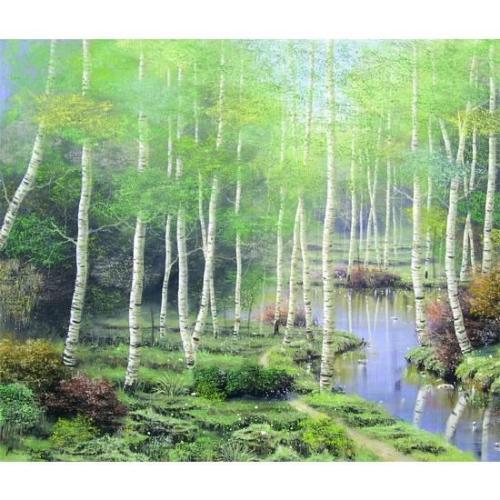 宮崎一美「秋の白樺」油彩 額装 油絵 宮崎一美「秋の白樺」油彩 額装