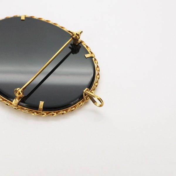 限定1点】 K18 イエローゴールド メノウ カメオ ブローチ ペンダント