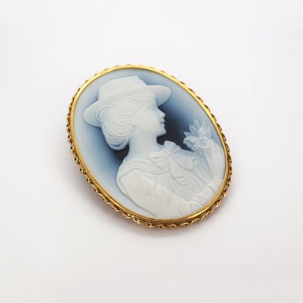 限定1点】 K18 イエローゴールド メノウ カメオ ブローチ ペンダント