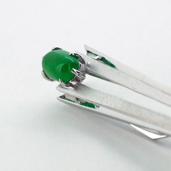 限定1点】 K14 ホワイトゴールド ヒスイ ネクタイピン 日本製