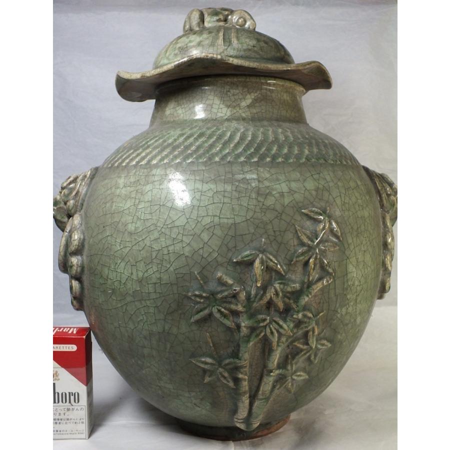 603『唐銅 竹に雀 花瓶 箱付き』 /骨董品 古美術 古玩 アンティーク