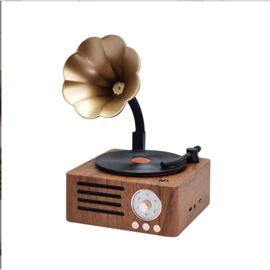 Bluetooth スピーカー FM ラジオ ミニ蓄音機 アサガオホーン カセット