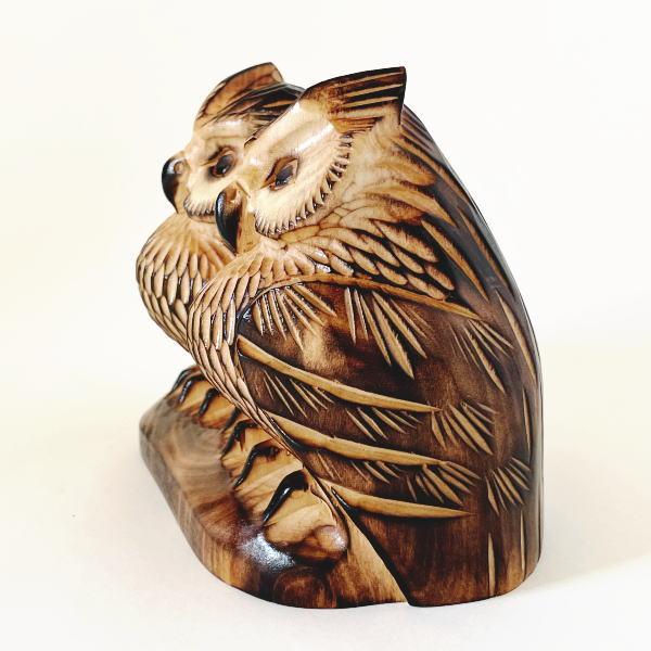 木彫りのふくろうの置物 焼き 台付 夫婦 4号 北海道 きぼり ペア
