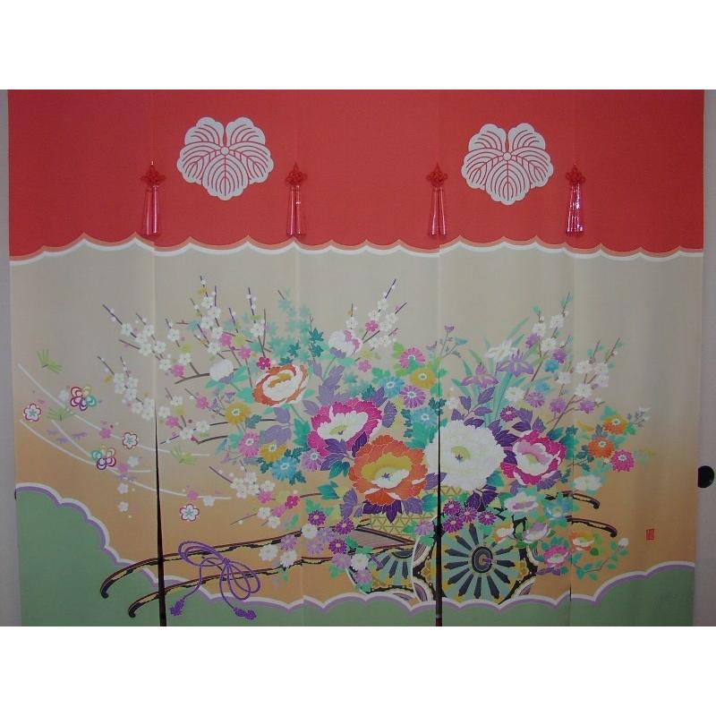 加賀友禅 花嫁のれん 花嫁暖簾 花車3 本染め 花嫁のれん号、花嫁