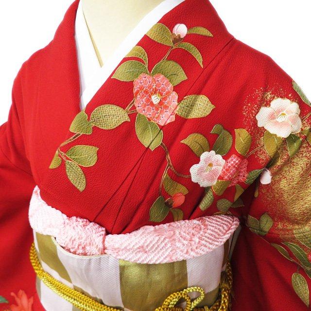 振袖 着物 中古 正絹 袷 汕頭刺繍 スワトウ 相良刺繍 蘇州刺繍 花の図