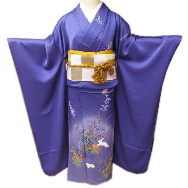 FINAL PRICE ／ 振袖 着物 中古 リサイクル 正絹 金駒刺繍 花模様 秋草