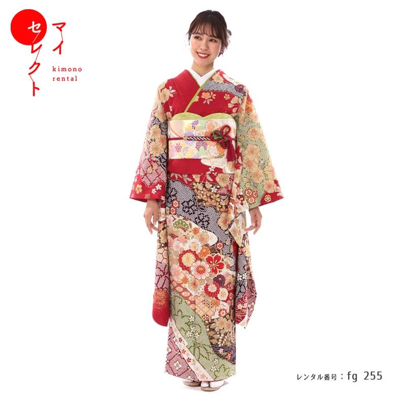 振袖レンタル 小さいサイズ 小柄 正絹 総絞り fg-255b フルセット一式