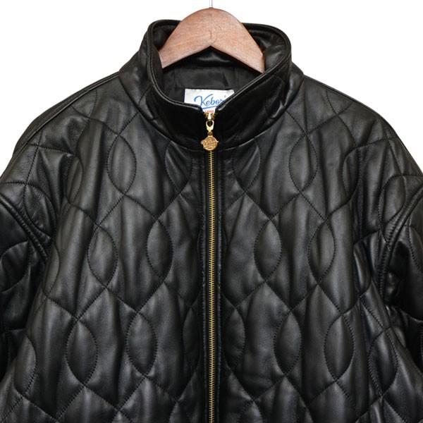 ケボズ KEBOZ スタンドカラーキルティングレザージャケット ブラック