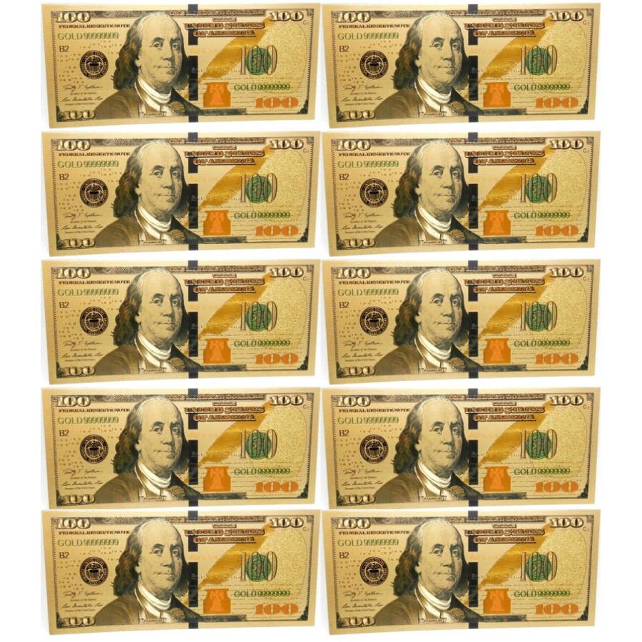 黄金に輝くアメリカ100ドル札 豪華10枚セット！純金24Kゴールド金箔