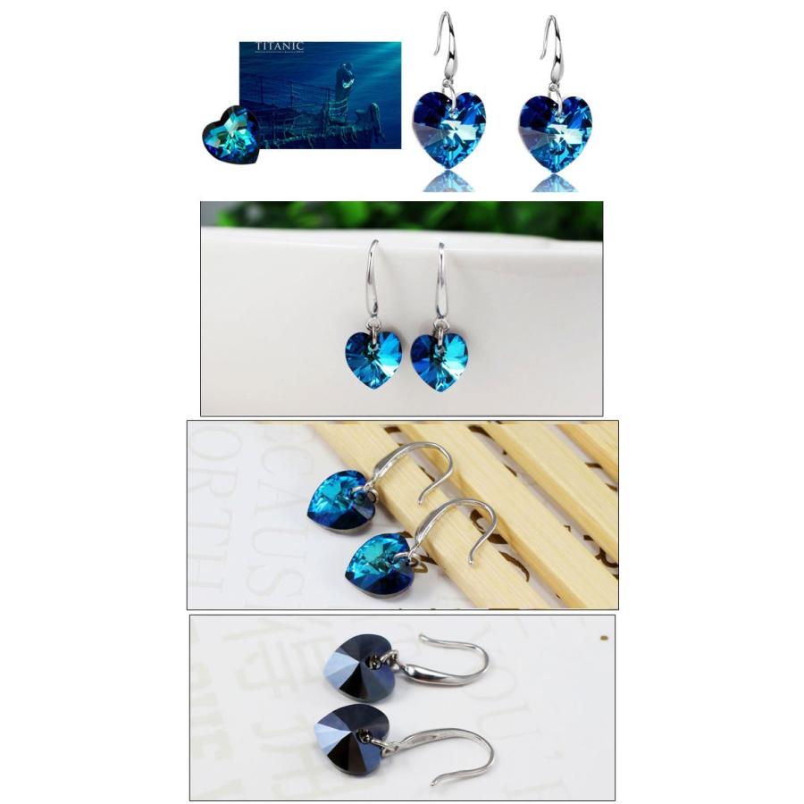 ピアス スワロフスキー ハート 青 サファイアブルー シルバー925