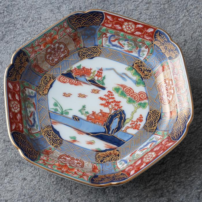 有田焼 復刻古伊万里 錦色絵六角焼皿14cm 【送料無料】 日本製 和柄 和