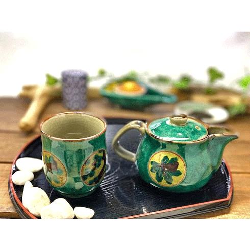 九谷焼 高級 陶磁器 急須2点セット 小 丸紋松竹梅緑塗り 裏絵(Kutani