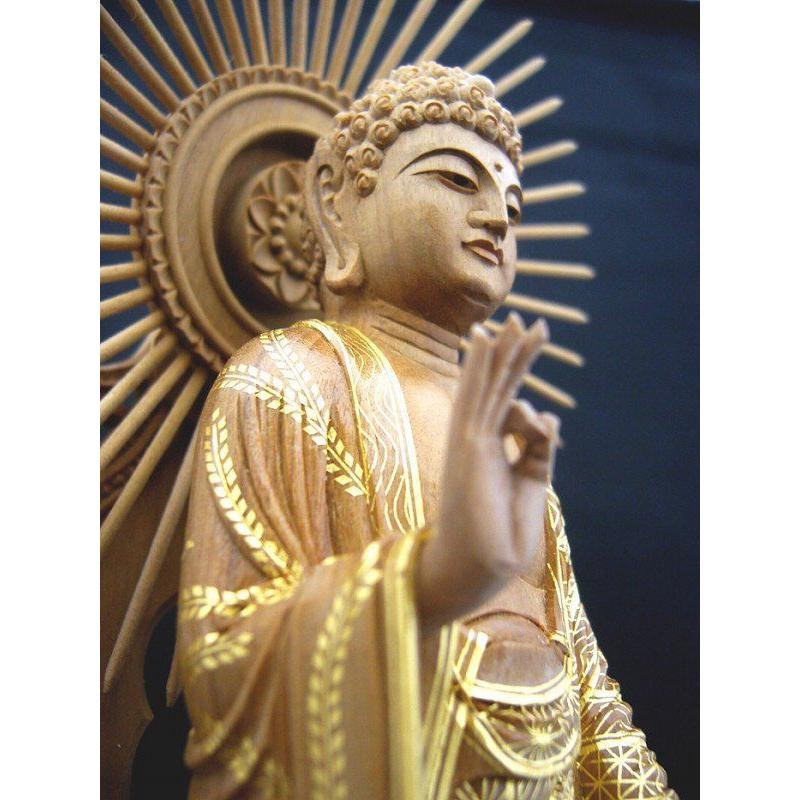 仏像 総白檀製 截金 ケマン六角台座 最高級 阿弥陀如来 5.0寸 : 仏壇