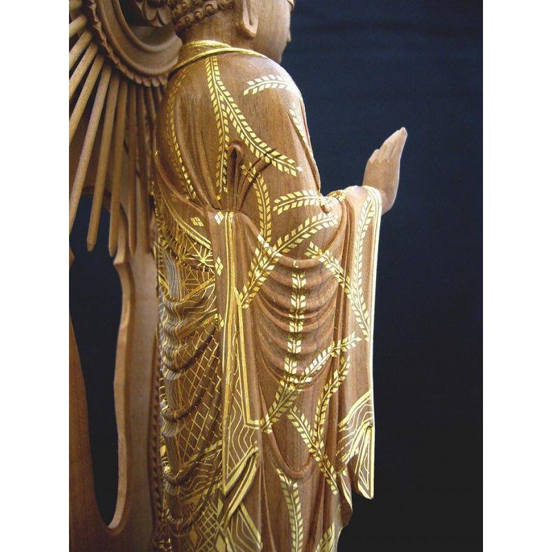 仏像 総白檀製 截金 ケマン六角台座 最高級 阿弥陀如来 5.0寸 : 仏壇