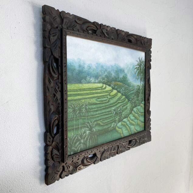 バリ絵画 ライステラス 棚田 田園風景 フレーム付 W63×H53cm バリ