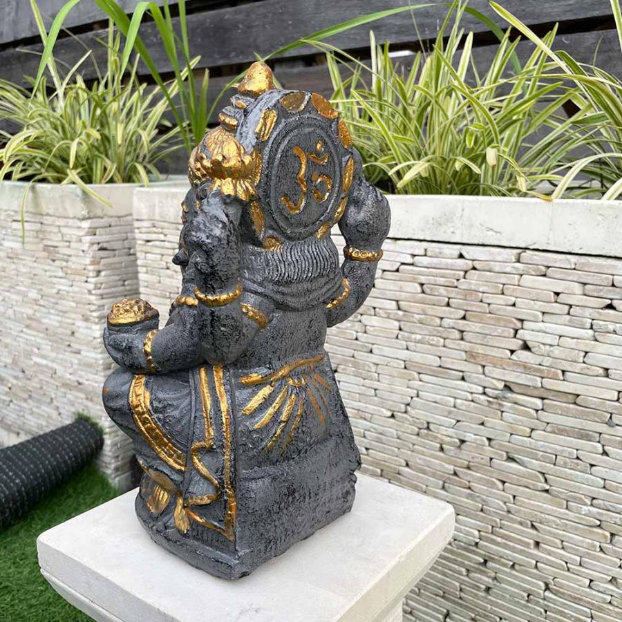 ガネーシャ 石像 像 置物 グレー 金 H27cm セメント製 バリ風