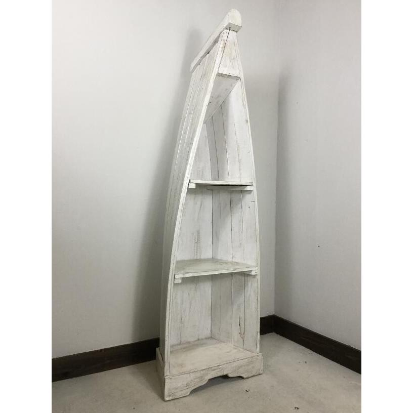 ボートラック L 3段 ホワイト 船型 棚 H143cm バリ家具 アジアン家具