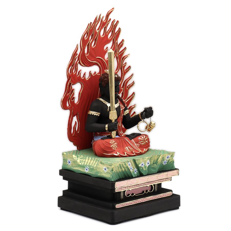 仏像 不動明王 座像 黒不動 3.5寸 四角台 火炎光背 桧木彩色 不動明王