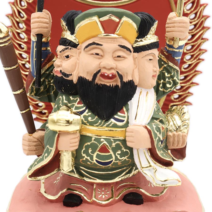 仏像 三面大黒天 俵座 総高23cm 宝珠光背 桧木彩色 : 栗田こだわり仏像