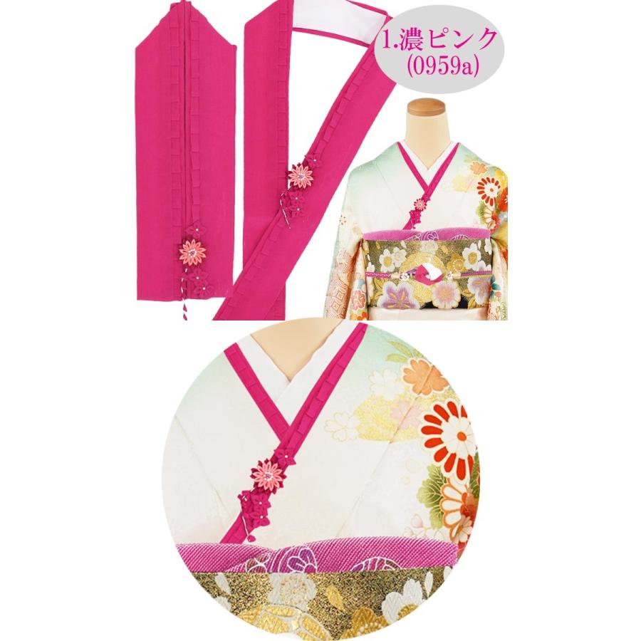 重ね衿 振袖用 つまみ細工飾り 正絹 三重重衿 全6色 レディース 女性