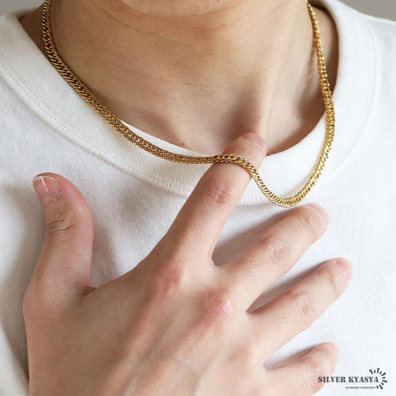 幅5mm ステンレス ダブル喜平チェーンネックレス 6面カット 18k GP IP