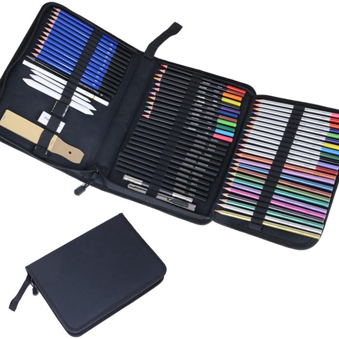 色鉛筆 デッサン鉛筆 72セット スケッチ鉛筆 消しゴム 紙やすり 水彩