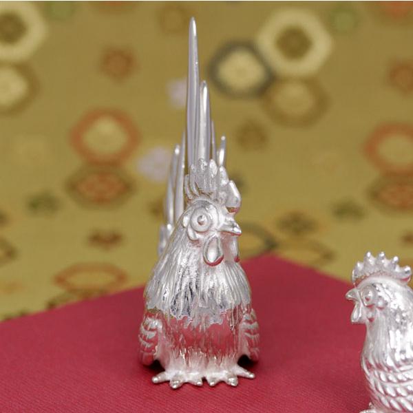 置物 干支（銀製）酉・鶏・にわとり・ニワトリ チャボ 雄 大 : 京都