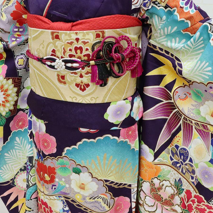 新品 振袖 フルセット 販売 正絹 紫 高級 着物 吉祥 松竹梅 牡丹