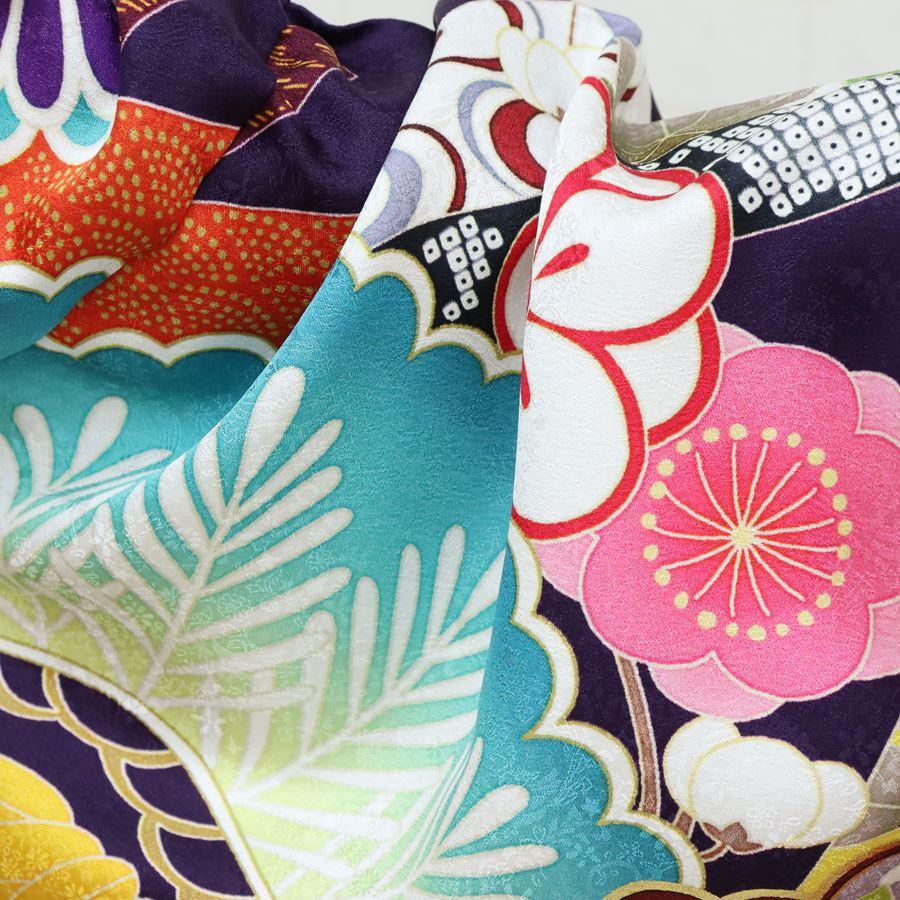 新品 振袖 フルセット 販売 正絹 紫 高級 着物 吉祥 松竹梅 牡丹