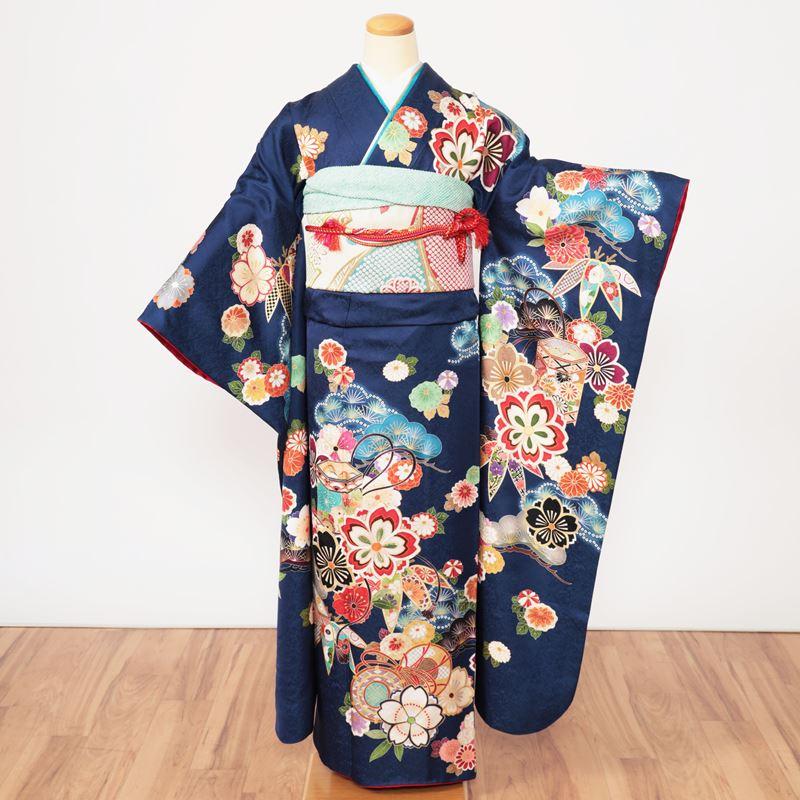 振袖レンタル 成人式 フルセット 1月 振袖 レンタル 青 紺 古典 松竹梅