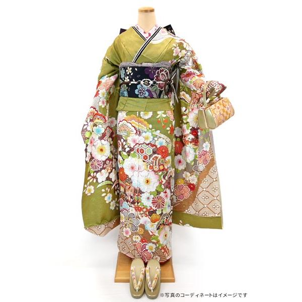 仕立付き 正絹 振袖単品 f-013-t 緑色 抹茶色 刺繍 振袖 卒業式 成人式