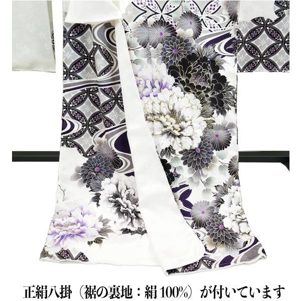 セール】 仕立付き 正絹振袖 フルセット32点 白色 くすみ色 花柄 絹100