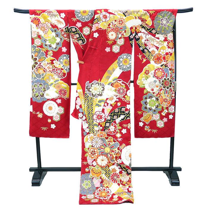 仕立て付き 正絹 振袖 f-424-t 菊 桜 赤 レッド 古典柄 成人式 卒業式