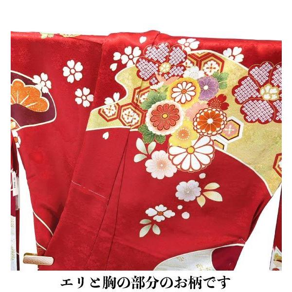 セール 吉澤友禅 正絹振袖 手縫い仕立付き 赤 御所車 金彩 f-794 正絹