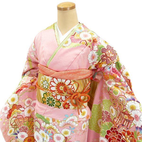 美品 振袖 白×ピンク 辻が花 花芯絞り 銀通し 美品 振袖 白×ピンク