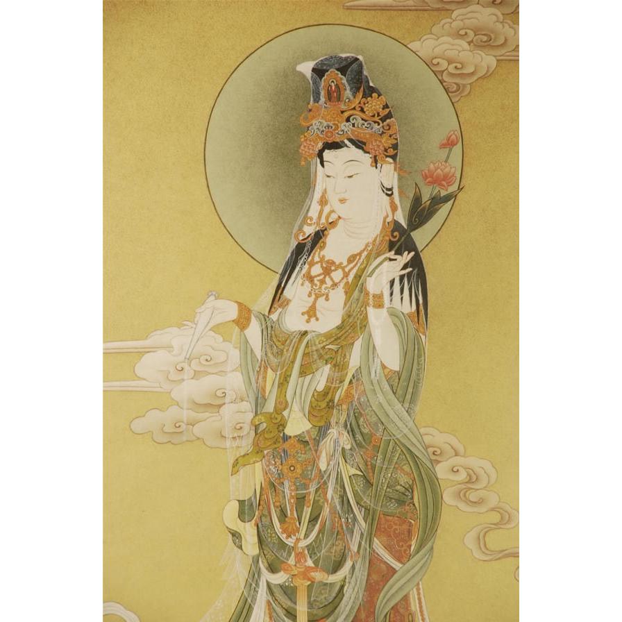 真作】掛軸 仏画 無落款 優美な観音菩薩像 伝統的な和風美術品 Q6 楽天