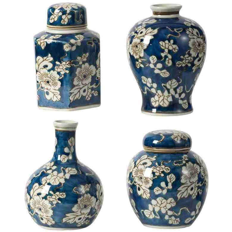 フラワーベース 4個セット シノワズリ 陶器 おしゃれ 置物 花瓶