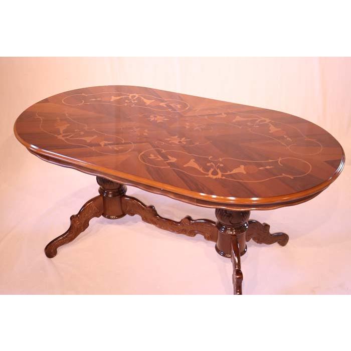 イタリア ダイニングテーブル 5点セット 140cm 楕円形 象嵌 4人用 本皮