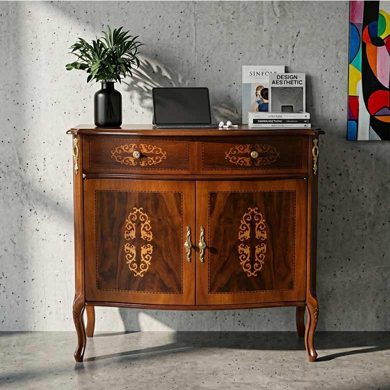 イタリア サイドボード 猫脚 象嵌 4303 DOGI 完成品 送料無料 高級家具