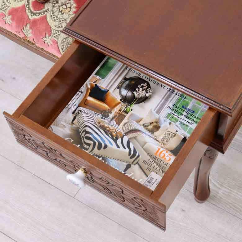 イタリア テレフォンベンチ ソファ 木製 ピンク・金華山 完成品 猫脚