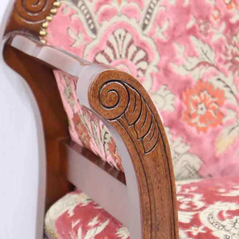 イタリア テレフォンベンチ ソファ 木製 ピンク・金華山 完成品 猫脚