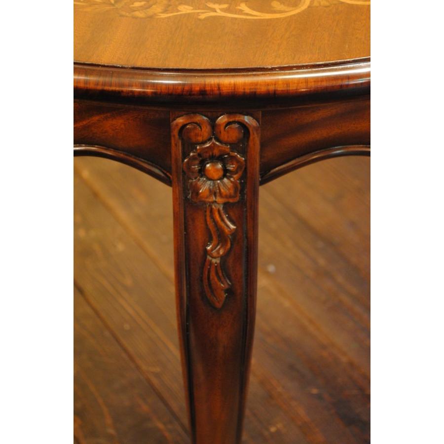 ダイニングテーブル 165cm 楕円形 象嵌 花柄 マホガニー 4人用 茶