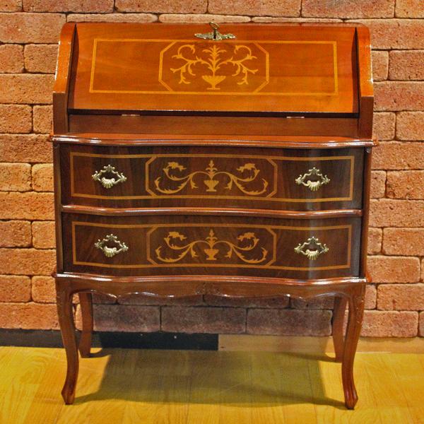 ライティングデスク 木製 象嵌 猫脚 机 チェスト イタリア製