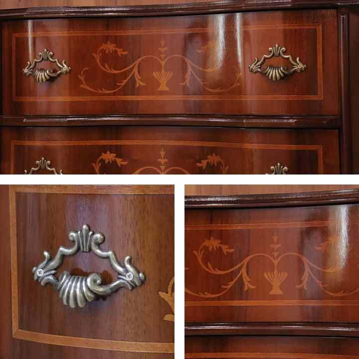 チェスト 木製 5段 完成品 茶 58cm 象嵌 ロココ調 イタリア 家具 猫脚