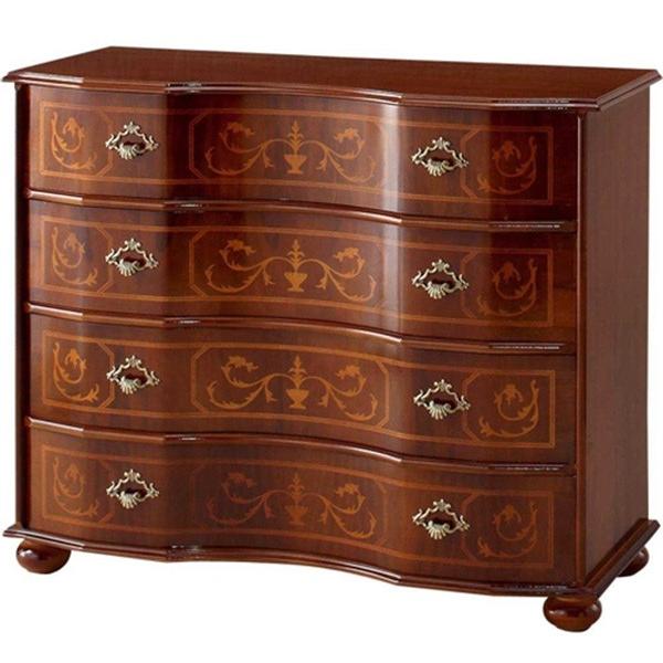 チェスト 木製 4段 完成品 茶 87cm 象嵌 ロココ調 イタリア 家具 猫脚