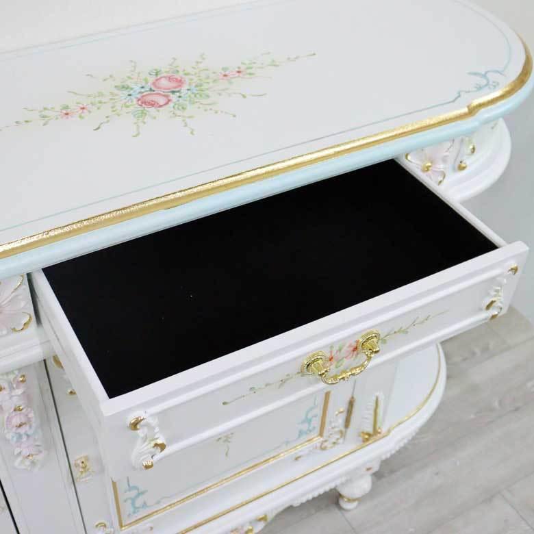 ロココ調 サイドボード キャビネット 白家具 アンティーク エレガント